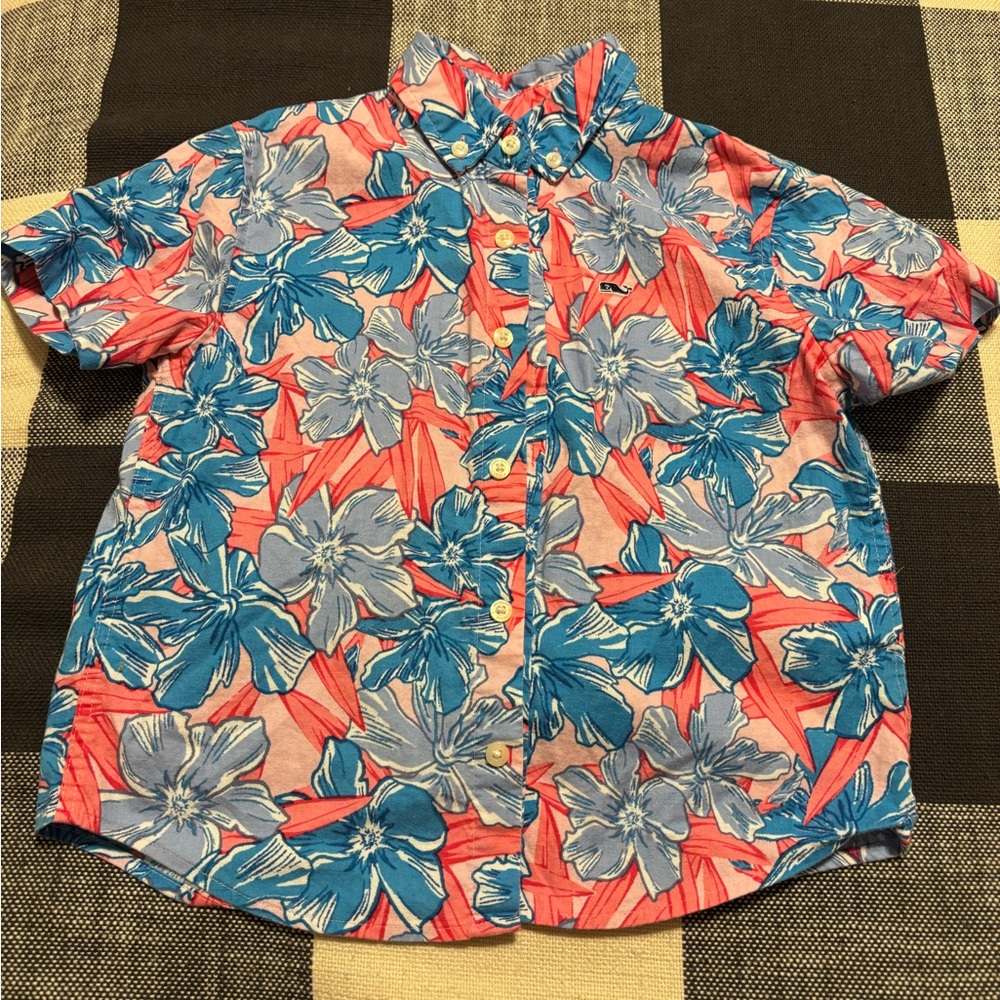 Boy's Vineyard Vines Hawaiian Print Short Sleeve Collared Button Down Shirt
